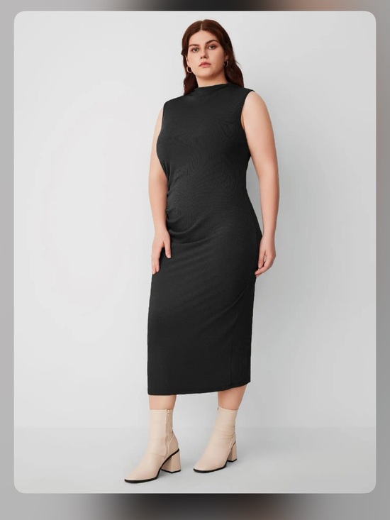 Cider Dresses & Skirts - Cider HIGH NECK RUCHED MIDI DRESS CURVE & PLUS 1XL CR20-32